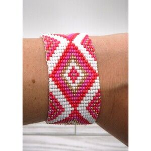 Loom Beaded Bracelet Pinks & White w/ Rose Gold